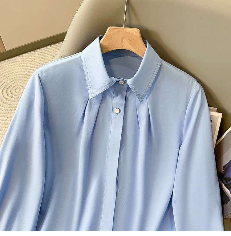 2026 Weiße Revers-Langarm-Französische Bluse Frühling Herbst neue koreanische Version Die lose Plus-Size-Temperament-Berufshemden – Detail 5