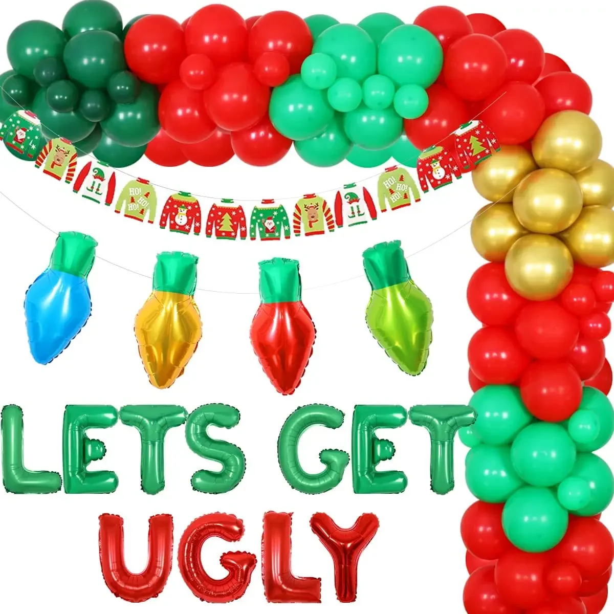 

Funmemoir Christmas Lets Get Ugly Decorations Ugly Christmas Sweater Banner Red Green Balloon Garland Kit Xmas Party Supplies