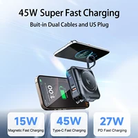 5 in 1 Magnetic Wireless PowerBank Type-C 45W Fast Charging With Dual Cables AC Plug for iPhone 12-17 Android Airpods 15000mAh - Image 3