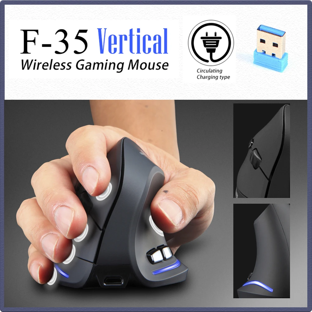 Mouse verticale ricaricabile wireless F-35 da 2,4 GHz 6 pulsanti Mouse da  gioco ottico ergonomico regolabile da 2400 DPI - AliExpress