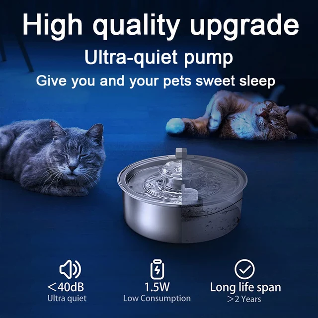 Stainless Steel Cats Water Fountain Electric Mute Cat Dogs Water Feeder Supplies Sensor Filter Element Pet Dog Automatic Drinker 6