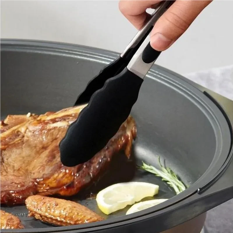 1PC Silica Gel Stainless Steel Black Baked Salad Accessories Kitchen Tools Bread Clip Home Party Picnic BBQ Clip Roast Steak