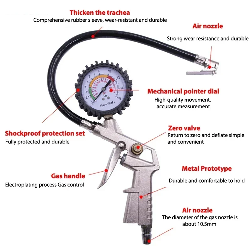 Multifunctional Tire Air Pressure Monitoring Gauge for Car Motorcycle