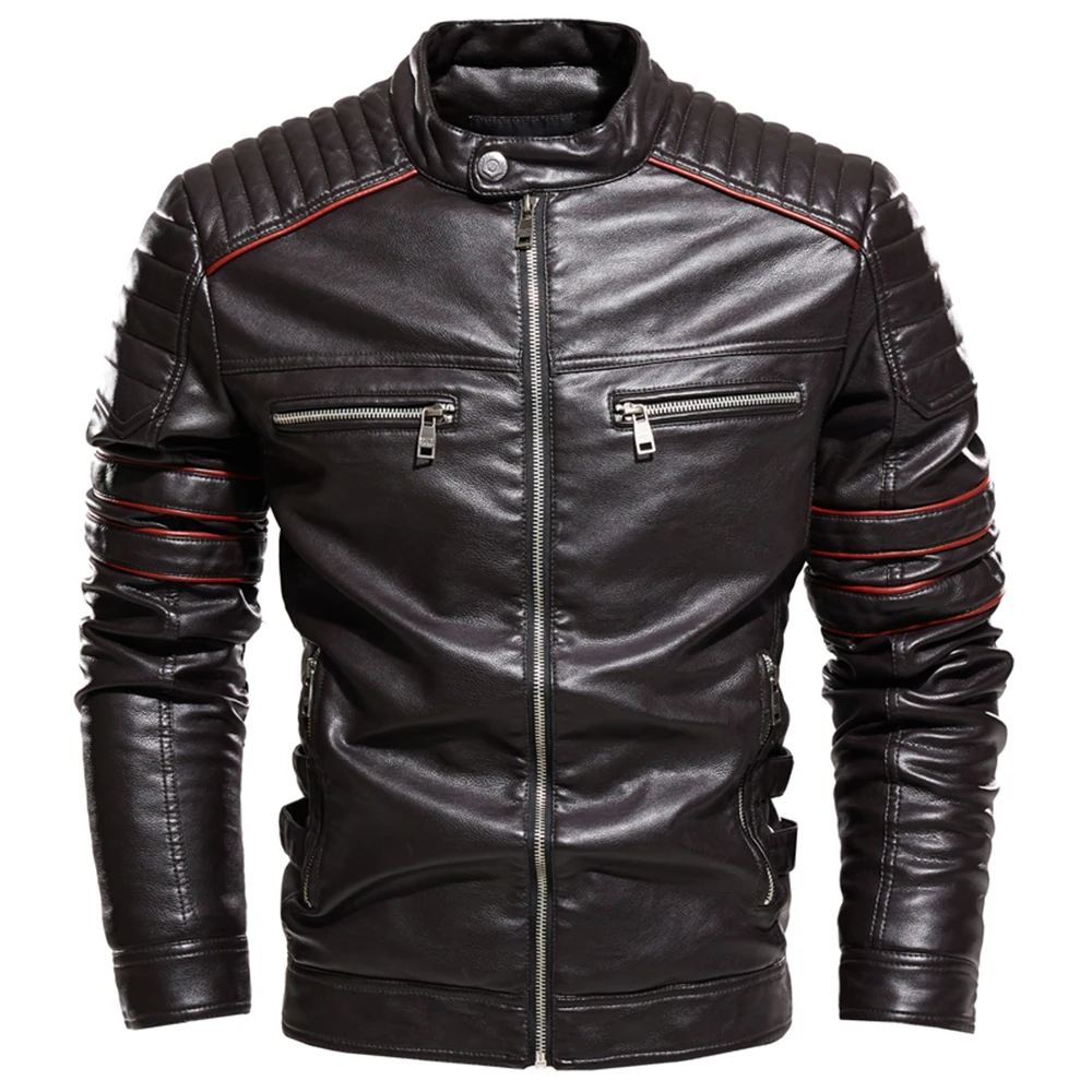 

Men Jacket Coffee Leather Jacket Men Motorcycle Jacket Fashion Streetwear Biker Coat Slim Fit Autumn Winter Coat Men Fur Lined