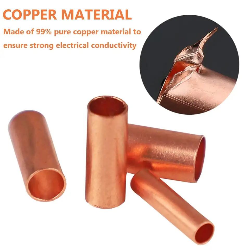 250Pcs Wire Ferrules Kit 7 Size Copper Crimp Connector Non Insulated Electrical Butt Terminal Assortment Kit image 4