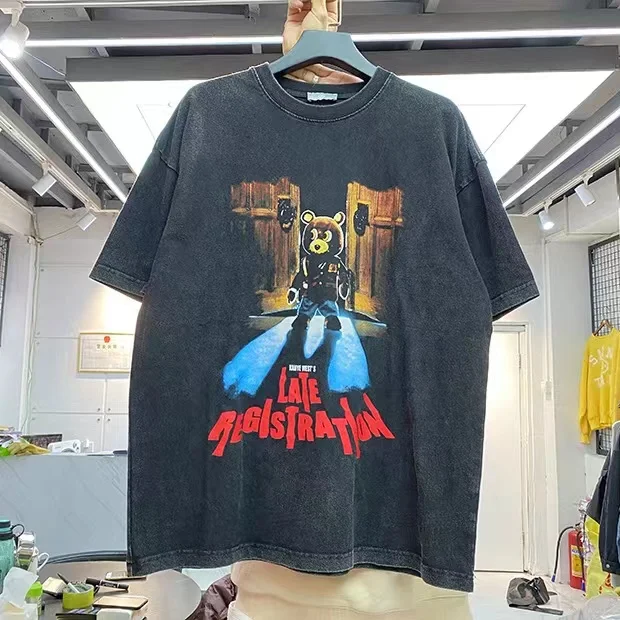 

Men's spring summer new fashion brand kanye bear print short sleeve men