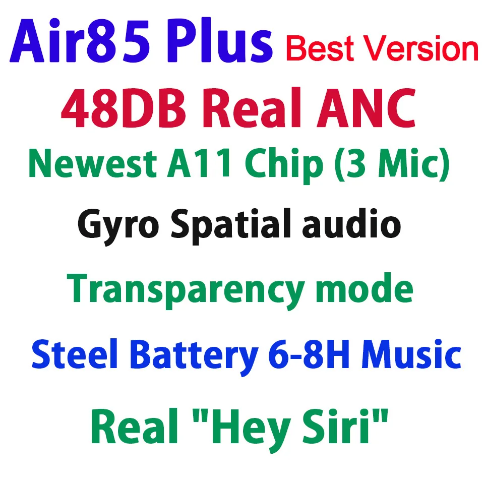Новинка беспроводные наушники Air85 Air80 Air70 Plus 48 дБ ANC TWS новая микросхема A11