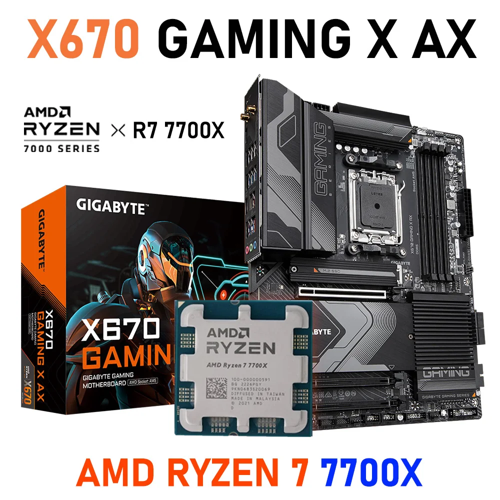 Gigabyte x670 gaming x ax am5 placa m e combo r7 7700x am5 processador