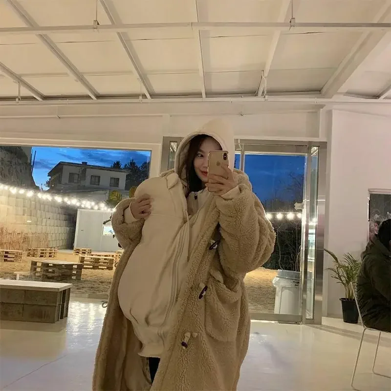 겨울용 임산부 의류 출산 자켓 캥거루 코트  캐리어 의류 캐주얼 후드 엄마 겉옷 출산복