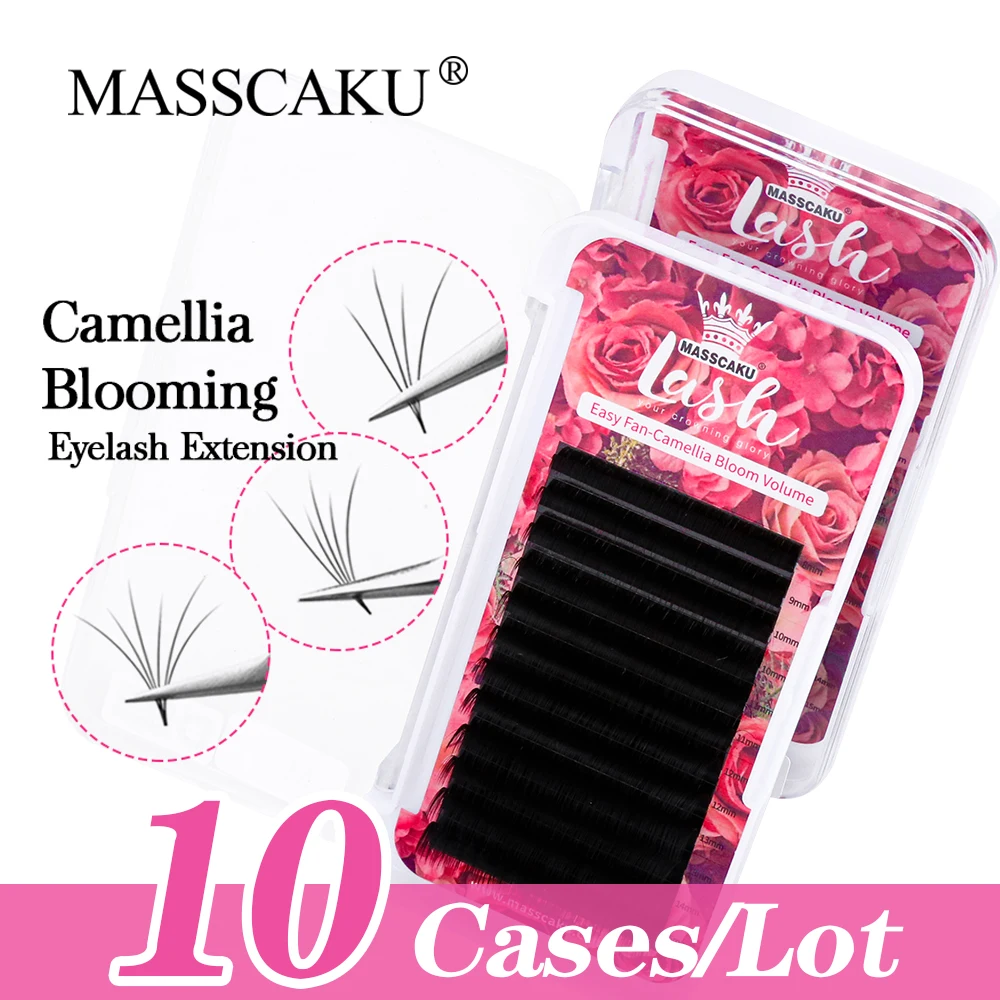 

MASSCAKU 10cases/lot Easy Fan Bloom Mega Volume Eyelash Extension C CC D DD Curl Soft Natural Lightweight Self-flowering Lashes