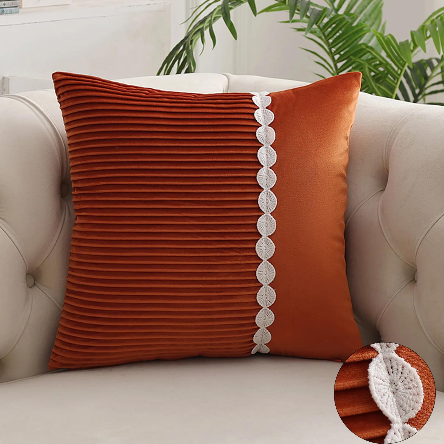 Geknitterte Patchwork-Spitzenkissenbezüge mit Streifenmuster, weiche Samt-Luxus-Dekokissenhüllen für Heimdekoration, Bett, Sofa – Detail 11