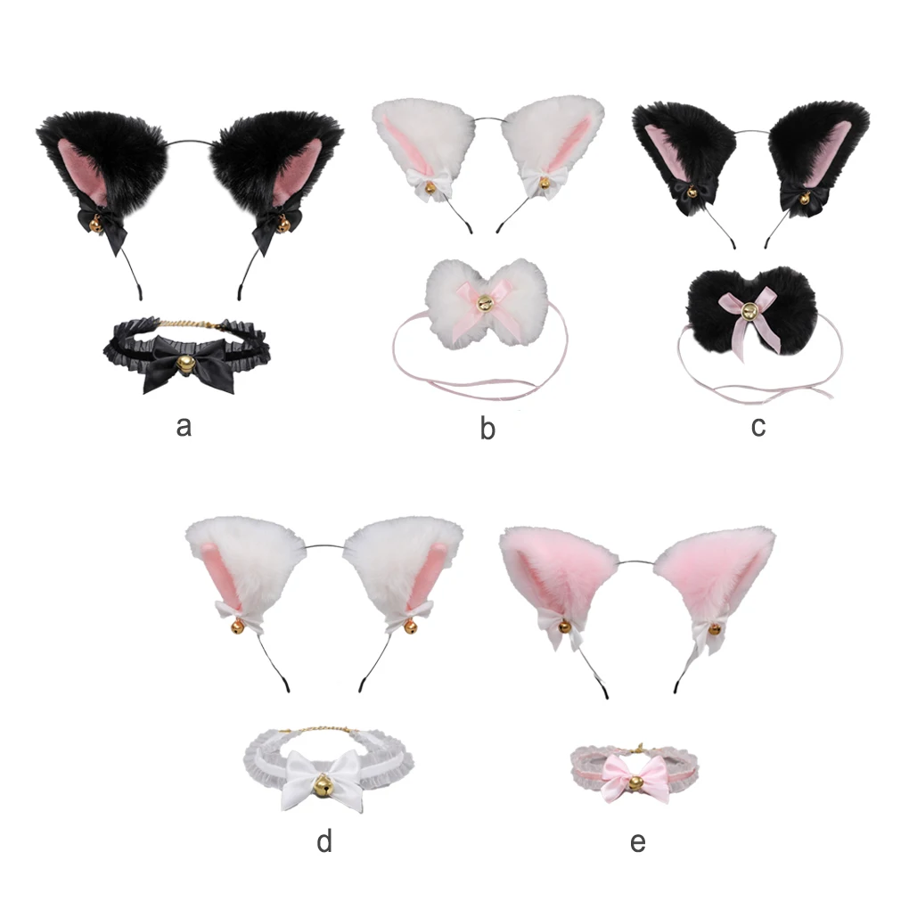 

Cat Ears Bow Headband Necklace Cosplay Bell Makeup Masquerade Headwear