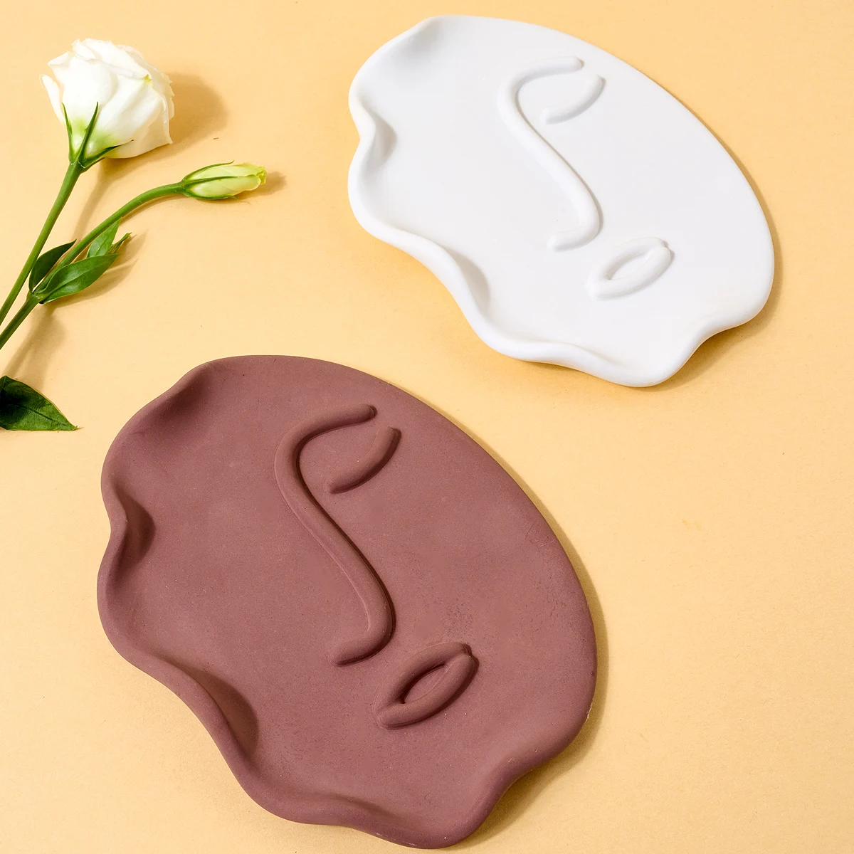 Nordic Design Tray Silicone Mold DIY Abstract Human Face Plaster Epoxy Resin Jewelry Storage Plate Molds Home Decor Craft Gifts Silicone Mold