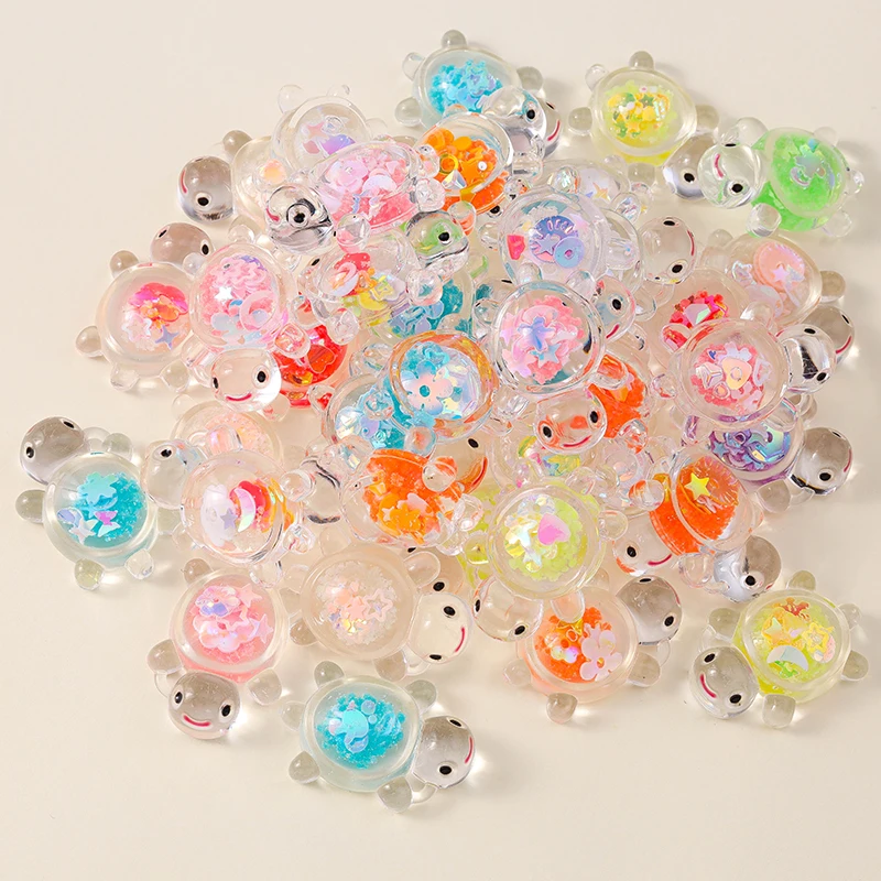 레슬리 크리에이티브 송진 반짝이 거북이 참, 귀걸이 목걸이, 거북이 펜던트 쥬얼리, DIY 귀여운 어린이 장난감, 10 개, 21x30mm