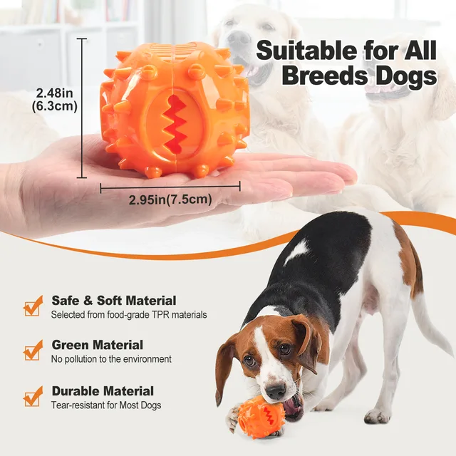 Dog Interactive Chew Treat Dispensing Ball - Self-Play, Boredom Relief, Bite-Resistant, Teeth Cleaning Pet Toy, 4