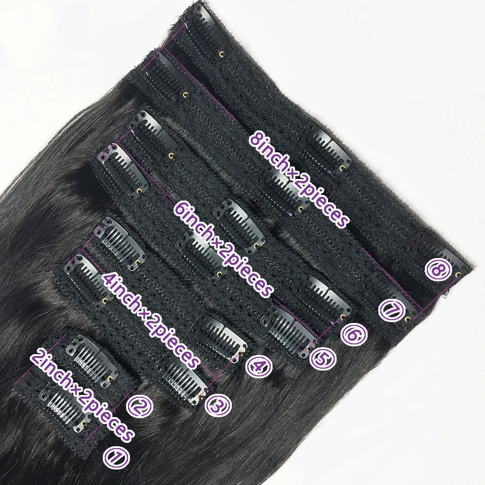 Clip Ins Straight Seamless Brazilian Human Hair Extensions 10A Brazilian Virgin Human Hair 8 Pcs Clip In Extensions 120G/Pack – Detail 5