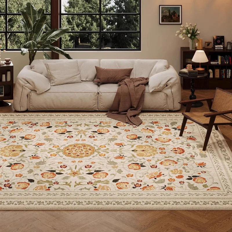 Retro Living Room Carpet Large Area Floral Print Bedroom Rugs Light Luxury Creative Home Decoration Coffee Table Sofa Mats Tapis