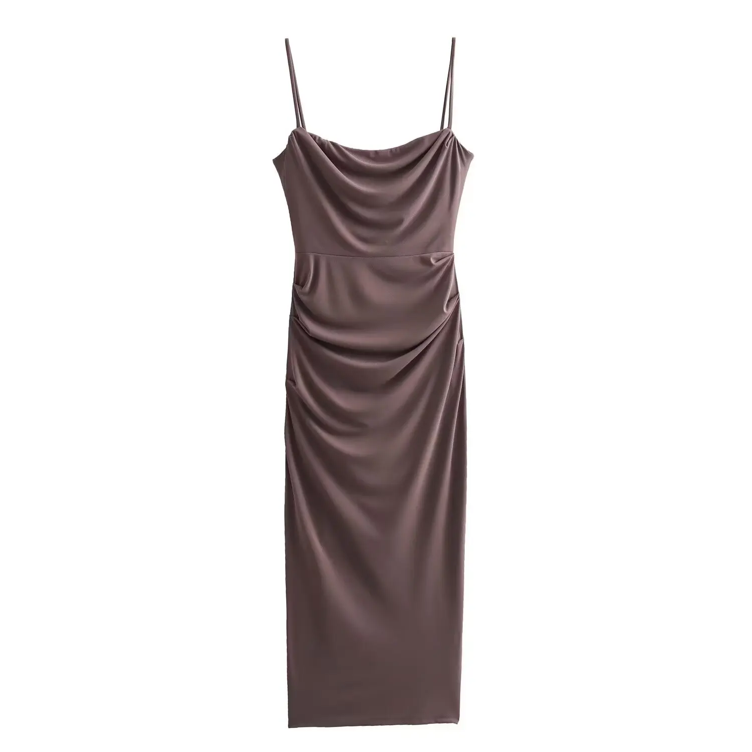 

Women New Chic Fashion Pleated decoration Sexy slim sling Midi Dress Vintage Backless Zipper Female Dresses robe Mujer