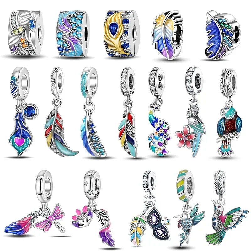 

925 Sterling Silver Colorful Masquerade Series Sexy Mask Feather Dress Charms Beads Fit Pandora Original Bracelets DIY Jewelry