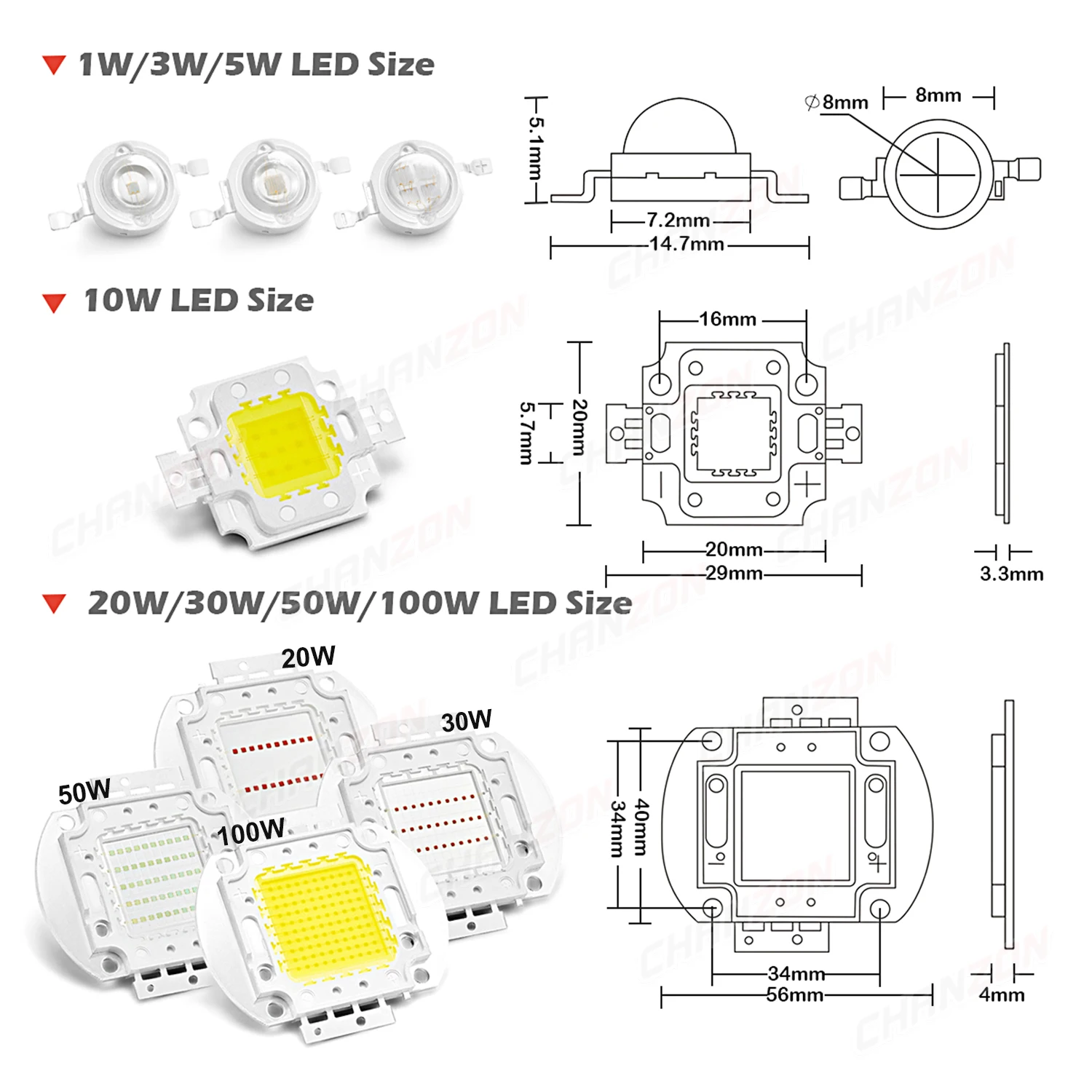 High Power LED Chip Light Bead - Warm, Natural & Cold White Floodlight Bulb Set