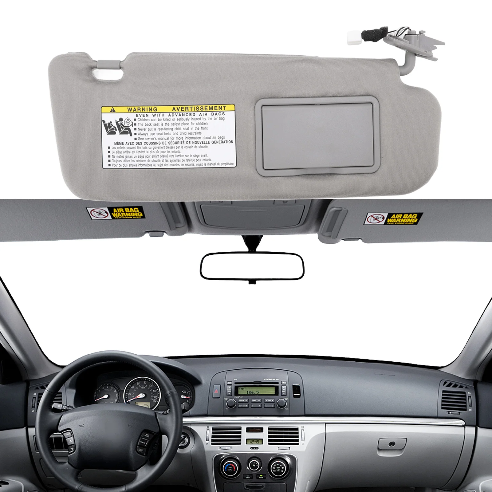 

Sunvisor Assy Grey UV Blocking 852013K010QD Replacement For Hyundai Sonata 2006‑2008 Right/Left