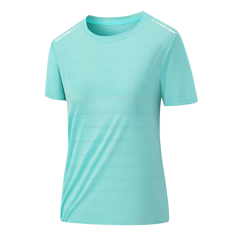 CHRLCK US/EU Size Women Mesh Short Sleeves Street Jogging Fitness Solid Color Breathable T-shirt Women Reflective Strip T-shirt 2
