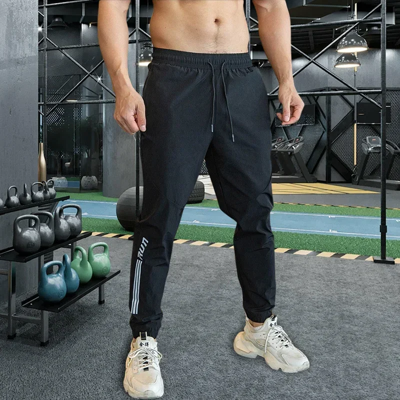 Men Gym Fitness Sports Running Trousers Outdoor Workout Jogging Sweatpants Dry Fit Leggings Zipper Pockets Long Pants sports sweatpants