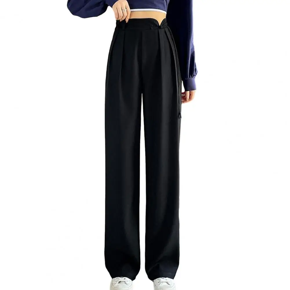 

Wide-leg Pants Chinese Style Wide Leg Suit Pants for Women Elegant Solid Color Trousers with Side Disc Buckle High Waist Full