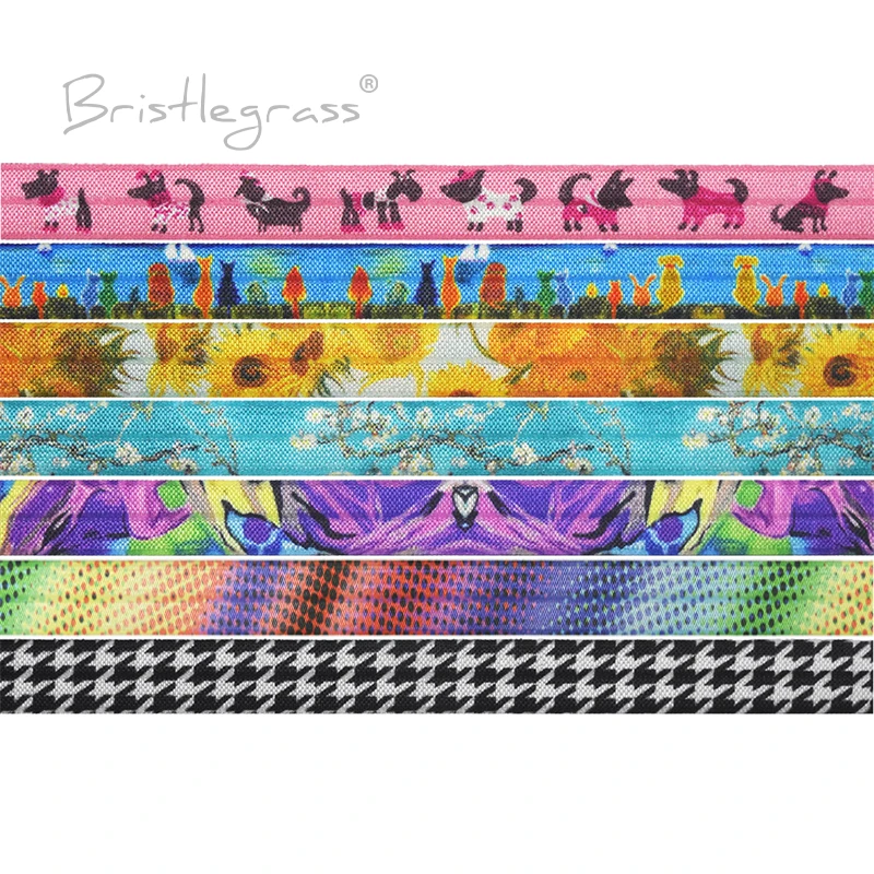 BRISTLEGRASS 2 5 10 50 100 Yards 5/8" 15 mm Druck FOE Falten über Gummibänder Spandex-Bänder Haargummi Stirnband Kleid Nähen