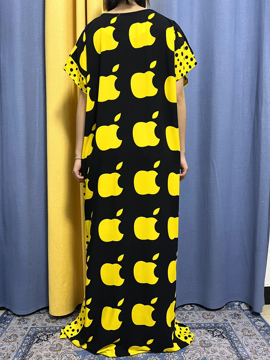 Abayas For Women 2023 Muslim Fashoin Print Apple Appliques Cotton Loose Femme Robe African Kanga Clothing Islam With Turban