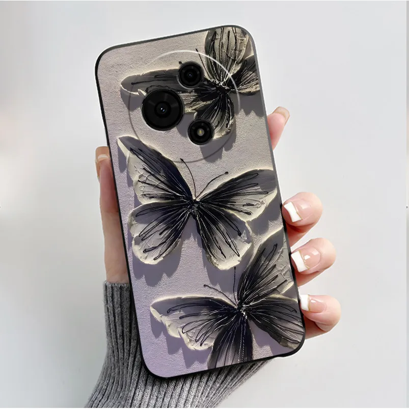 Luxury Fashion Butterfly Flowers Black Soft Silicone Phone Case Protective Cover