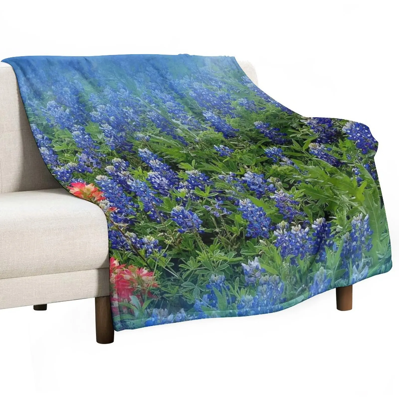 

Pretty BlueBonnets - Blue and Red Hill Country Flowers - Spring Botanical Florals Throw Blanket Bed covers Fluffy Soft Blankets