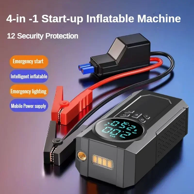 4 in 1 Car Jump Starter Air Compressor Power Bank Portable Battery For 12V Car Emergency Booster Starting Device Tire Inflator Pump