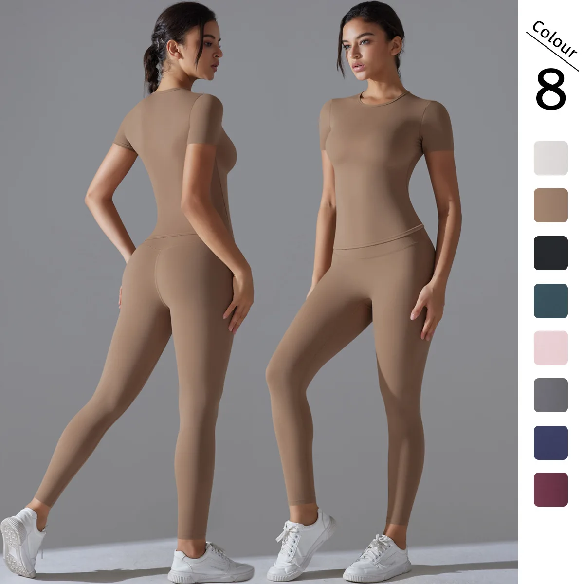 648026-2b95e9.jpg Yoga Set Women Workout Set Sportswear Gym Clothing Fitness Shorts Sleeve Crop Top High Waist Leggings Sports Suits - Image 1