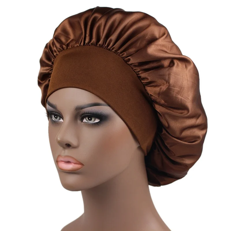 Satin Bonnet Night Sleeping Cap Large Elastic Wide Soft Band Colorful Silk for Curly Hair Care Beauty Makeup for Women