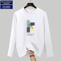 Early Autumn Pure Cotton Long Sve T-irt Men's Loose Simple Trendy Youth round Ne Base irt Breathable Sweat Absorbent