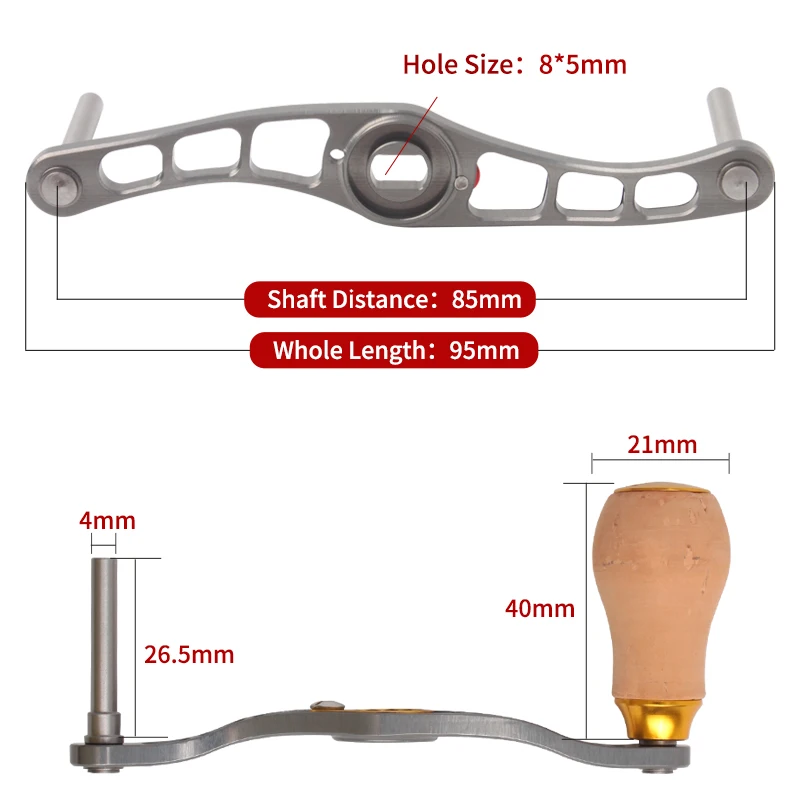 RUKE New Fishing Reel Handle 7075 Alloy Handle With Soft Wooden Knob For D/S/Abu Baitcasting Hole Size 7*4/8*5mm Length 95mm DIY