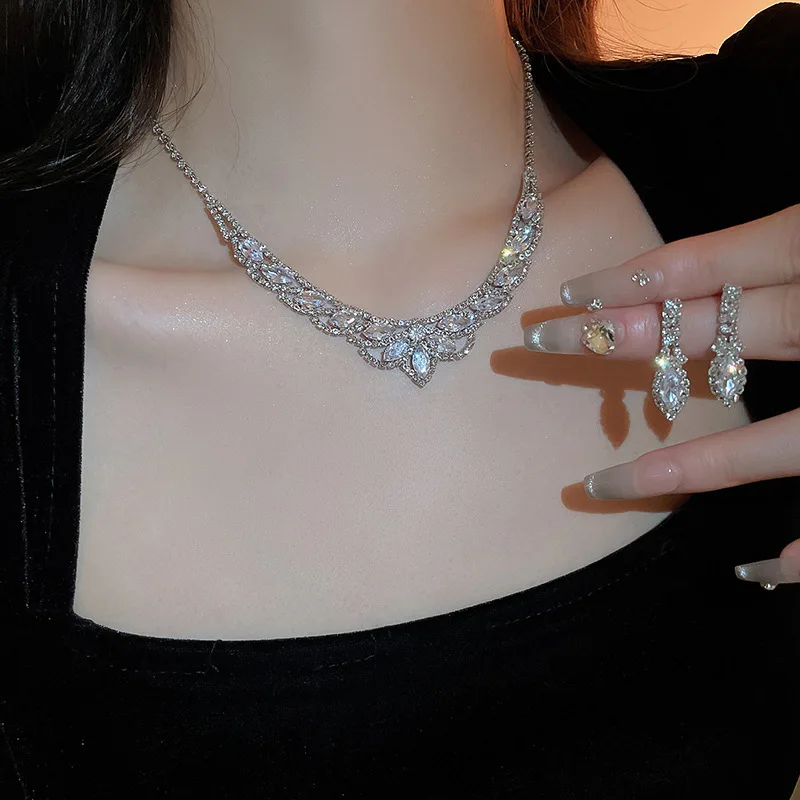 3Pcs/Set Women Crystal Necklace Earrings for Bridal Jewelry Sets,Crystal Jewelry Sets