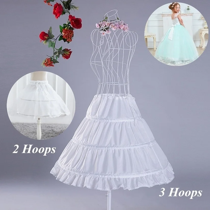 Little Girl White Tulle Puffy Skirt 3 Hoop One Layer Long Petticoat Underskirt for Floor Length Wedding Pageant Gowns