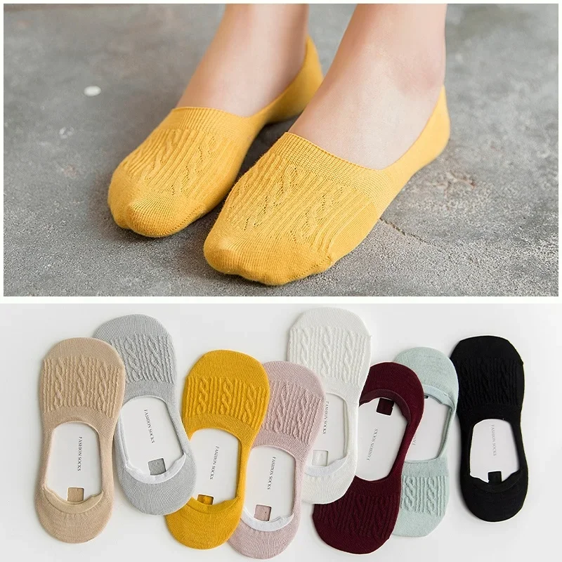 

Носки-невидимки женские хлопковые, Нескользящие однотонные модные милые тонкие до щиколотки, из силикона, карамельные, короткие, летние