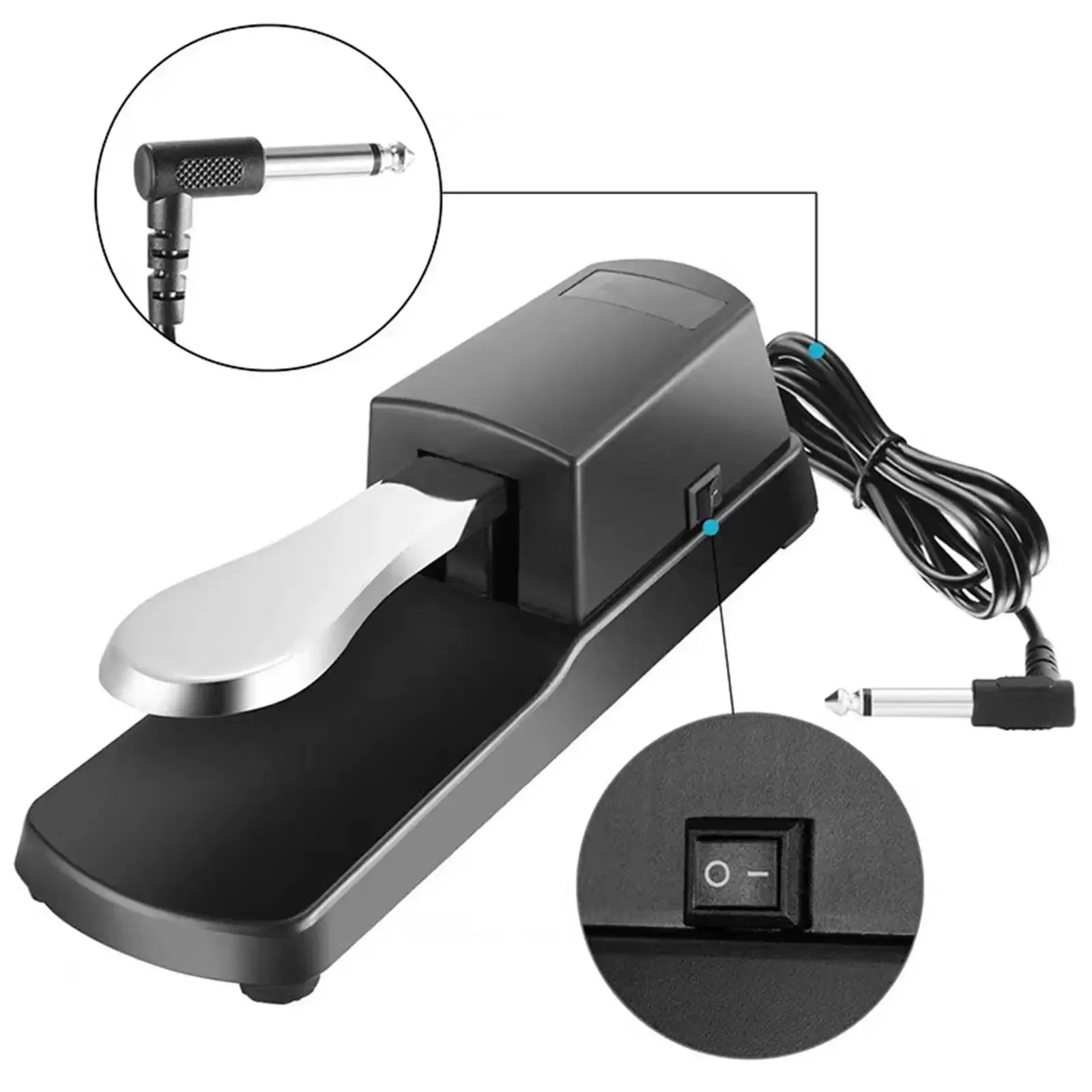 Sustain Pedal for Keyboard, Universal Piano Pedal with Polarity Switch for Digital Piano 1/4'' (6.35mm) Input Plug, 63'' (1.6m)