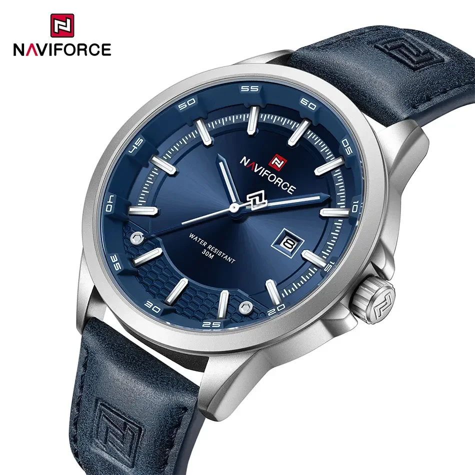 NAVIFORCE Luxury Brand Watch Alloy Case Leather Band Men Watches Quartz ...
