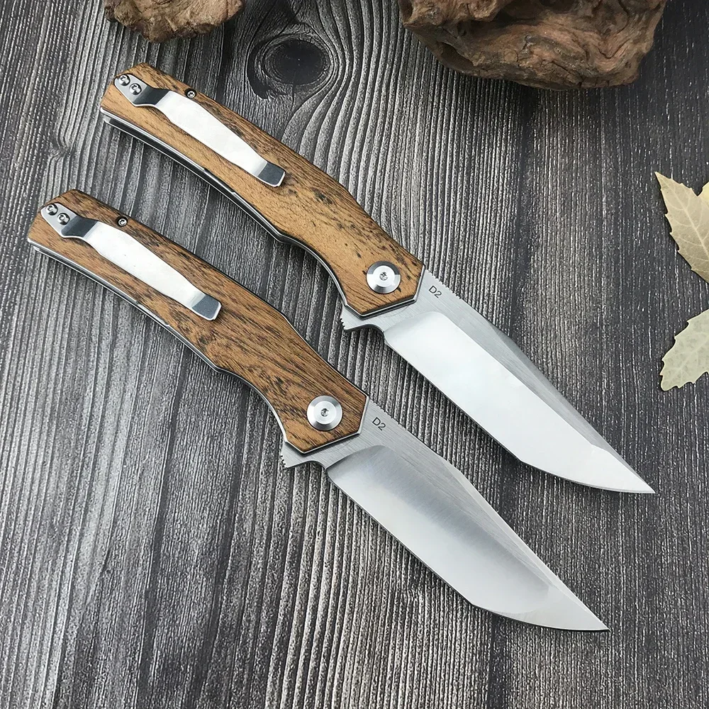 Shirogorov D2 Blade Bearing Flipper Folding Pocket Knife Russian Style Hunting Camping Knives Wooden Handle Outdoor EDC Tool 2
