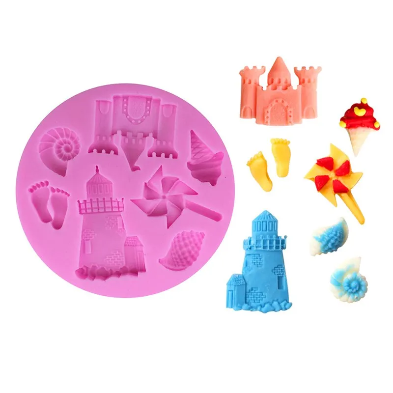 

Beach Castle Conch Windmill Liquid Silicone Mold DIY Cake Fondant Chocolate Dessert Pastry Decoration Kitchen Baking Accessories