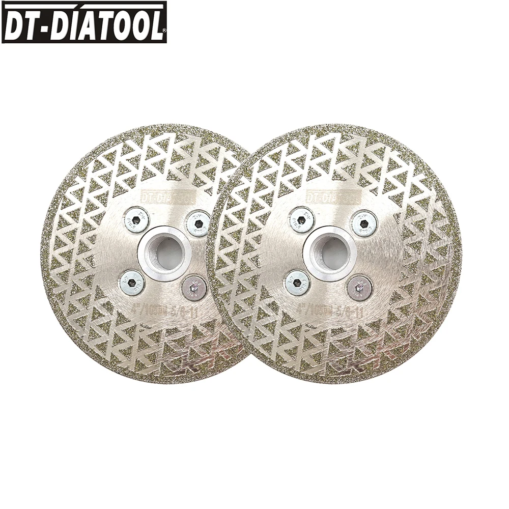 

DT-DIATOOL 2pcs/set Dia 4"/105mm Electroplated Diamond Cutting Disc 5/8-11 Flange Single Side Coated Diamond Grinding Saw Blade