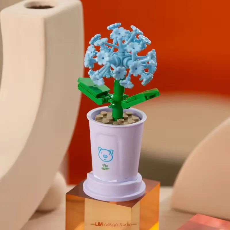 City Flower Building Blocks Street View Bouquet Sunflower Potted Hibiscus Rose Home Farm Tree Animal DIY Bricks Friends Toys