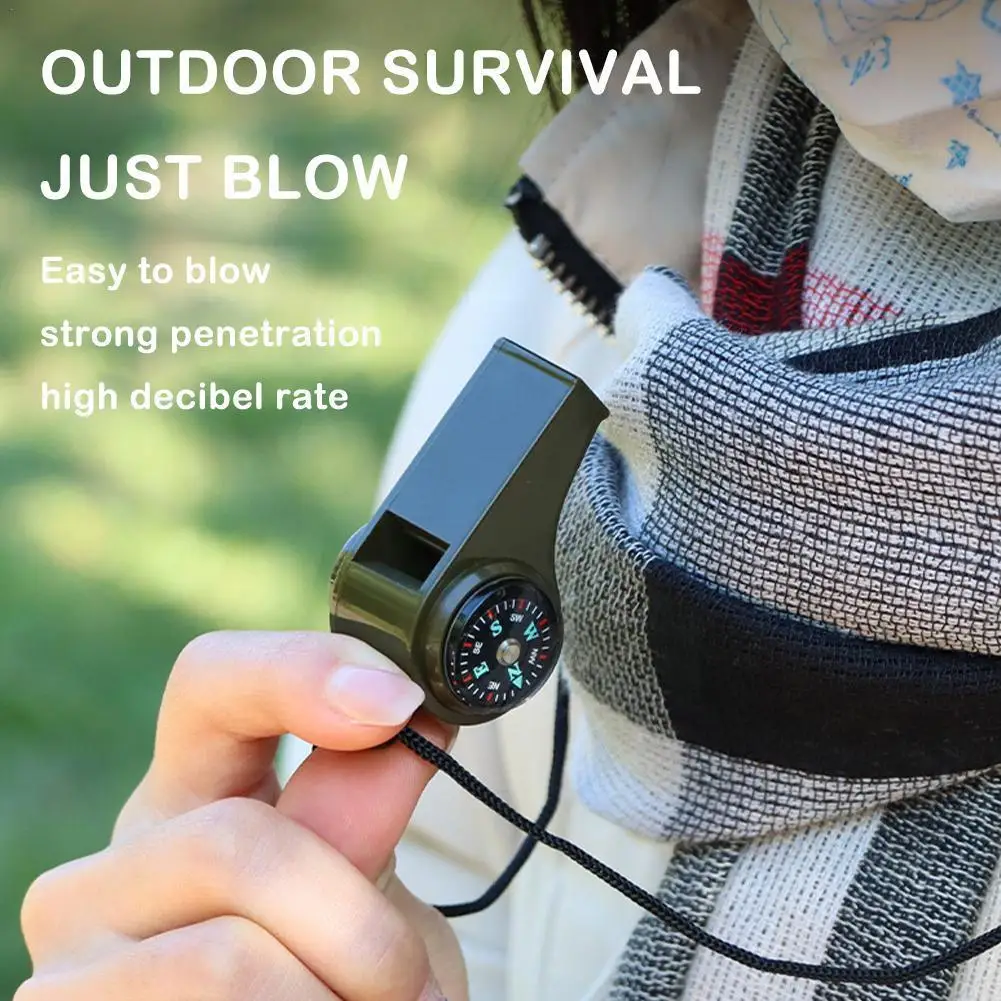 1pc 3-In-1 Emergency Survival Whistle With Compass Thermometer For Camping  Hiking Outdoor Tools, Referee Cheerleading Whistle