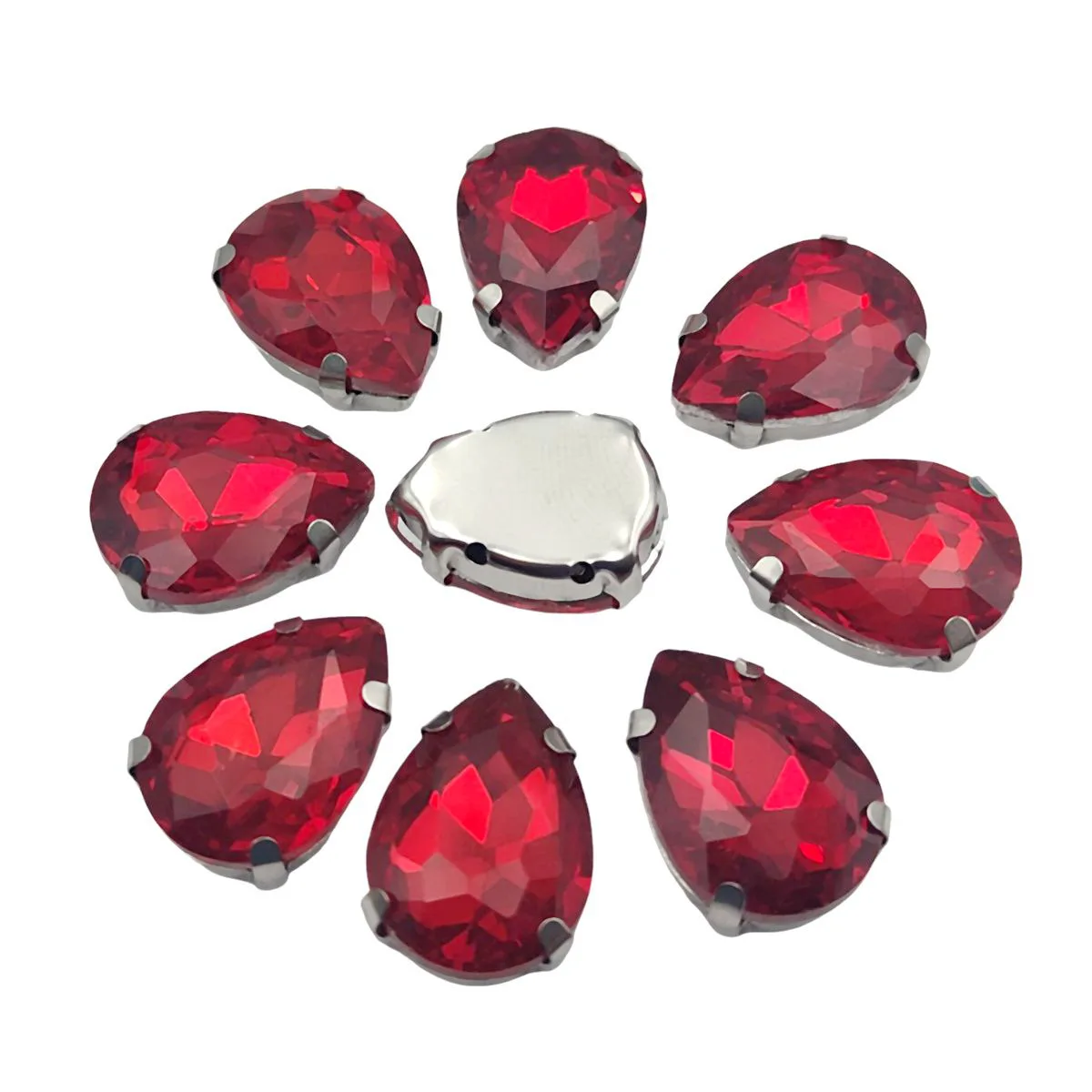 Elegant Teardrop Glass Rhinestones with Silver Metal Claw Base for Needlework Decoration