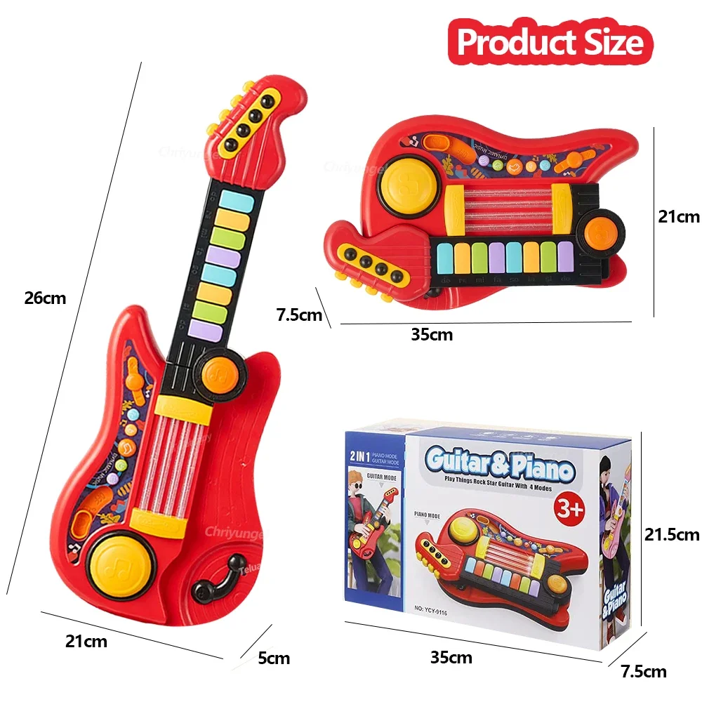 Kids Guitar 3 in 1 Folding Musical Instrument Toddler Electronic Guitar Piano Drum Educational Toys Birthday Gift for Girl Boy 6
