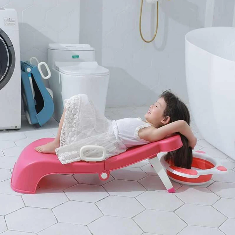 1-8Years Children\'s Shampoo Chair Baby Shampoo Artifact Child Shampoo Bed Foldable Can Sit Lying Home Shampoo Chair For Kids